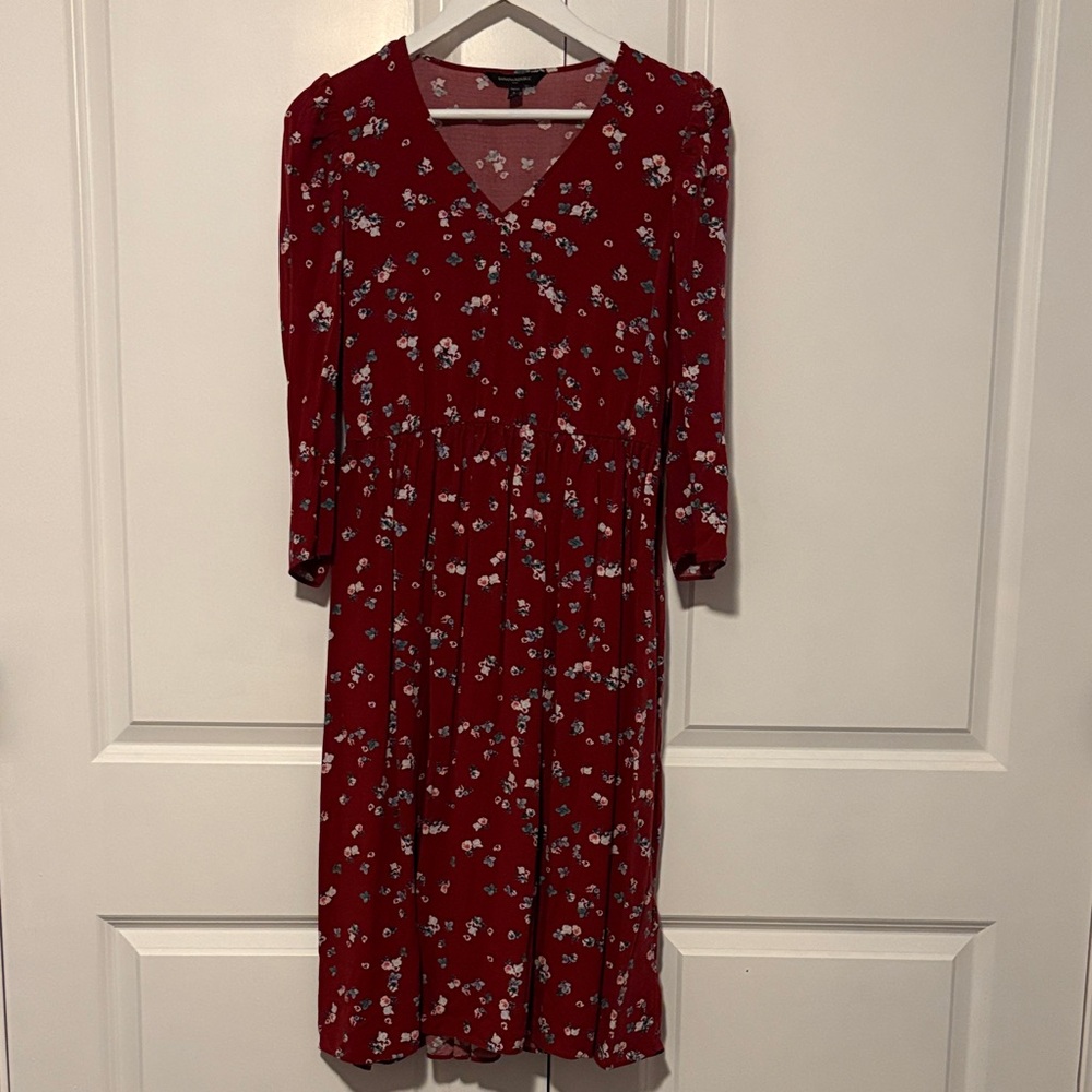 Banana Republic Red Floral Long Sleeve Dress